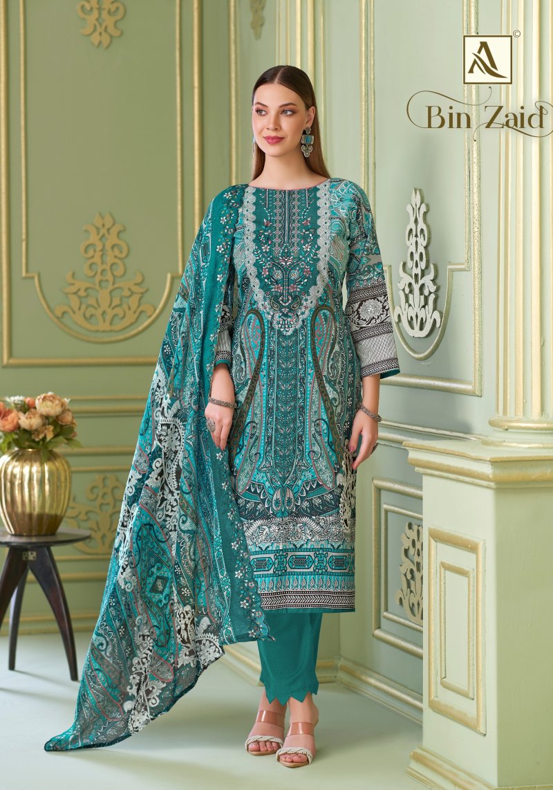 Zaid By Alok Cambric Cotton Printed Embroidery Dress Material 